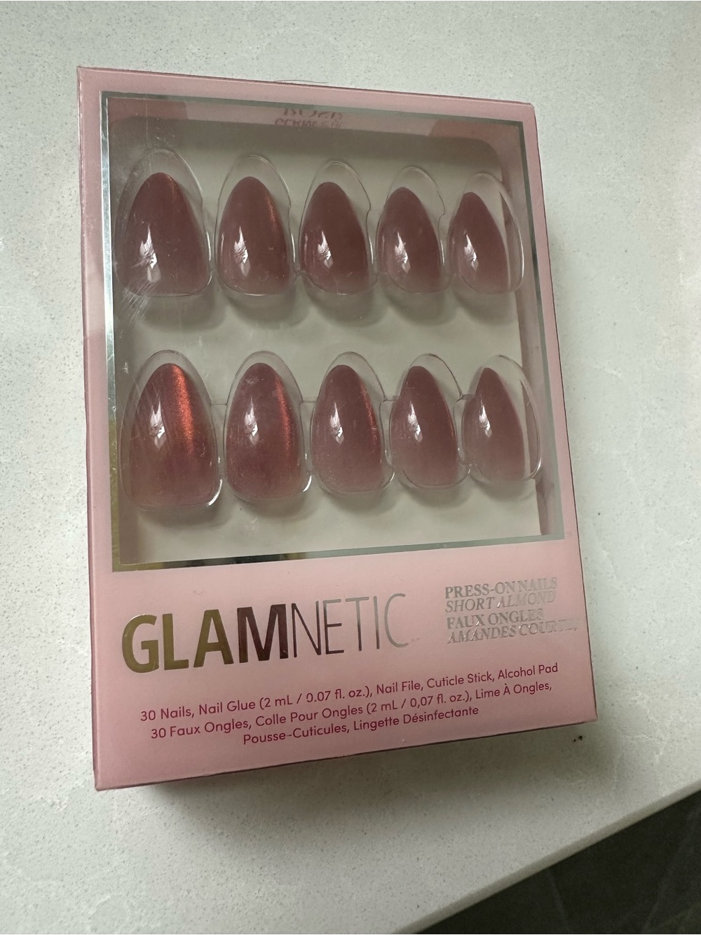 GLAMNETIC Rose Metallic Short Almond Press-On Nails